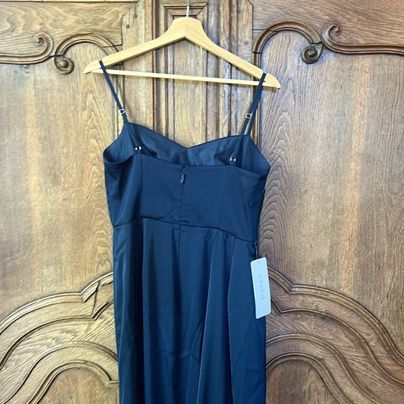 AZAZIE BONA Stretch Dark Navy A-Line V-Neck Pleated Stretch Satin - Picture 14 of 16